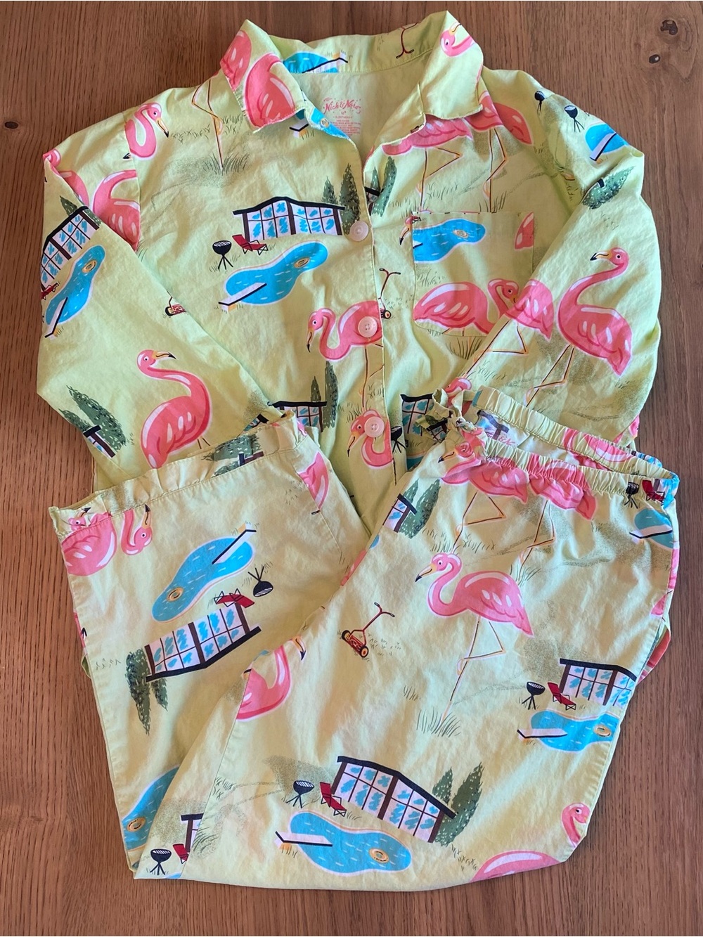 Nick & Nora Pink Backyard BBQ Flamingo Pajama Set - 100% Cotton